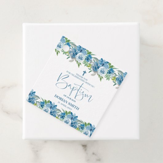 青いフローラ男の赤ちゃんメッセージカード フェイバータグ (インサイチュ)