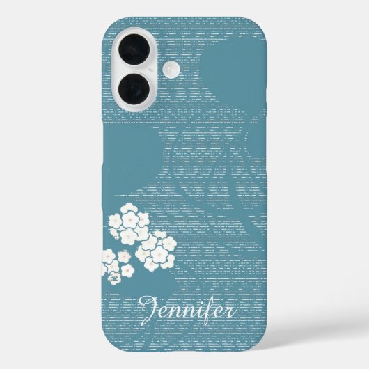 青いフローラ白い花モダン、ミニマリスト、名前 Case-Mate iPhoneケース (裏面)