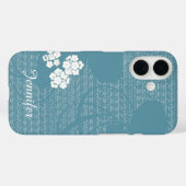 青いフローラ白い花モダン、ミニマリスト、名前 Case-Mate iPhoneケース (裏面 (横))