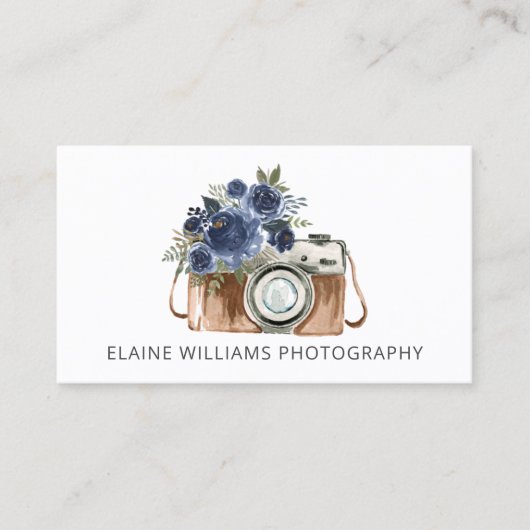 青いフローラ素朴ヴィンテージカメラカメラマン 名刺 (正面)