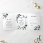青いフローラ結婚とRSVPの全てを1つに 三つ折り招待状 (内部)