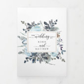 青いフローラ結婚とRSVPの全てを1つに 三つ折り招待状 (カバー)