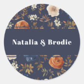 青いフローラ結婚の封筒用シール ラウンドシール (正面)