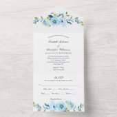 青いフローラ結婚の緑の招待状 オールインワン招待状 (内側)