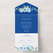 青いフローラ結婚の緑の招待状 オールインワン招待状 (内側)