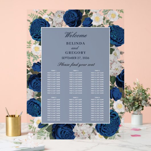 青いフローラ結婚の透明な座席表 アクリルサイン (ウェディング)