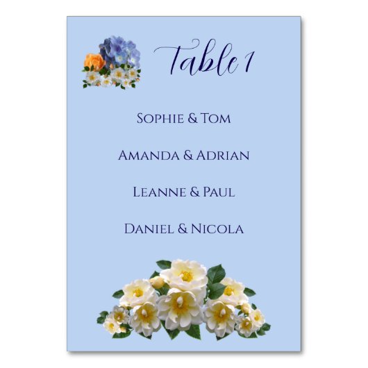 青いフローラ結婚テーマのテーブル名リスト テーブルナンバー (正面)
