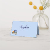 青いフローラ結婚テーマの表名カード プレイスカード (正面)