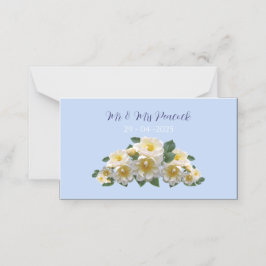 青いフローラ結婚テーマの表名カード プレイスカード
