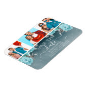 青いフローラ結婚式の日付を保存フォトコラージュ マグネット (左側)