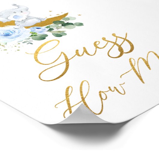 青いフローラ緑の象の数を推測 ポスター (角)