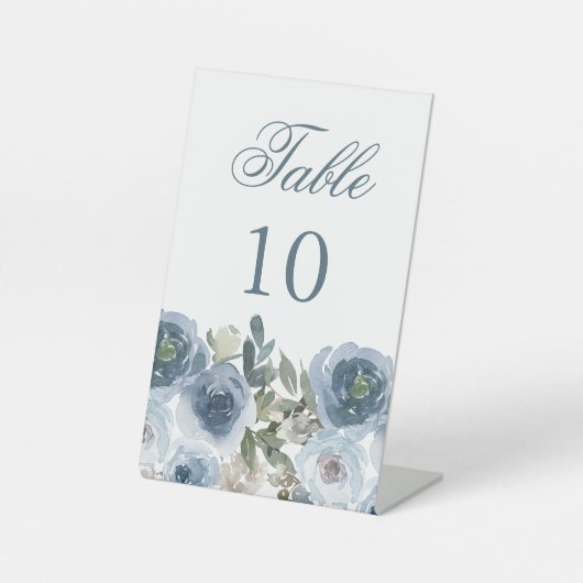 青いフローラ花テーブル番号結婚のシンボルや象徴 台座サイン (正面)