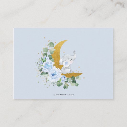 青いフローラ象の月がベビーメッセージを願う エンクロージャーカード (裏面)