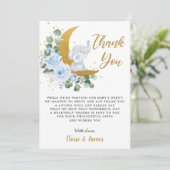 青いフローラ象の月の赤ちゃんシャワー サンキューカード (スタンド正面)