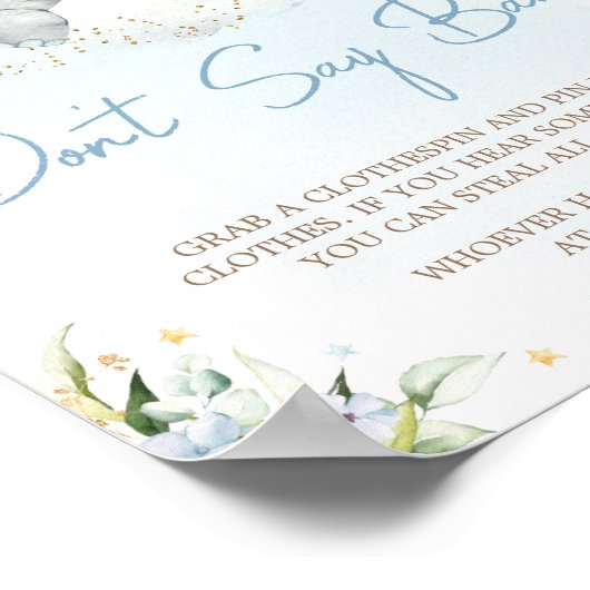 青いフローラ象の赤ちゃんシャワー言わないベビー ポスター (角)