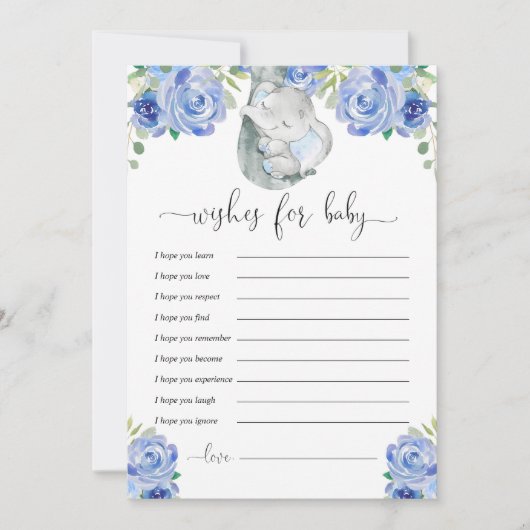 青いフローラ象男の赤ちゃんの願い 招待状 (正面)
