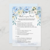 青いフローラ赤ちゃんシャワーあなたの電話ゲームに何が エンクロージャーカード (正面/裏面)