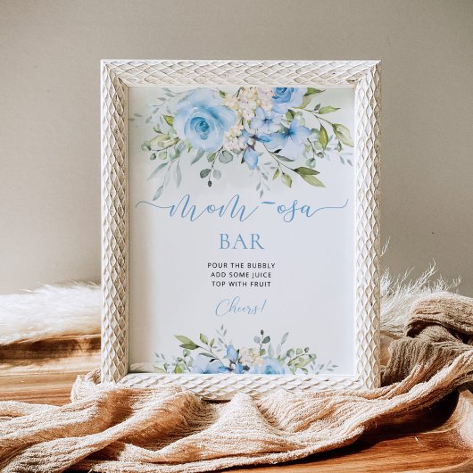 青いフローラ赤ちゃんシャワー母 – osaバー標識 ポスター