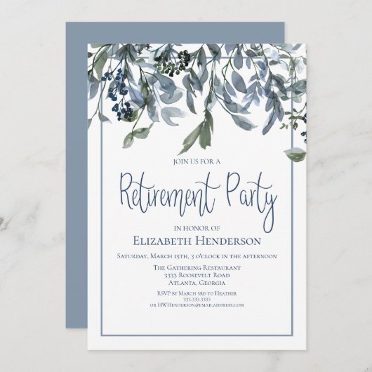 青いフローラ退職パーティー 招待状 (正面/裏面)
