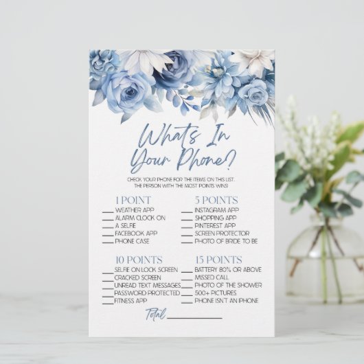 青いフローラ電話で何がブライダルシャワーゲーム 便箋 (スタンド正面)