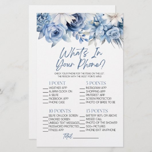 青いフローラ電話で何がブライダルシャワーゲーム 便箋 (正面/裏面)