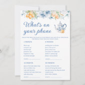 青いフローラ電話のブライダルゲームカードの内容 招待状 (正面)