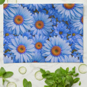 青いフローラ青ひまわり青いデイジーパターン キッチンタオル (折り畳み)