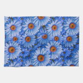 青いフローラ青ひまわり青いデイジーパターン キッチンタオル (横)