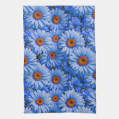 青いフローラ青ひまわり青いデイジーパターン キッチンタオル (縦)