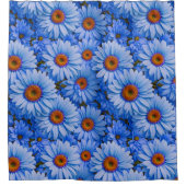 青いフローラ青ひまわり青いデイジーパターン シャワーカーテン (正面)