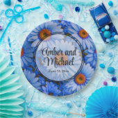 青いフローラ青ひまわり青いデイジーパターン ペーパープレート (パーティー)