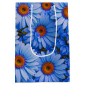 青いフローラ青ひまわり青いデイジーパターン ミディアムペーパーバッグ (裏面)