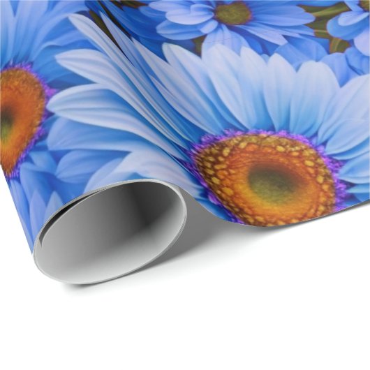 青いフローラ青ひまわり青いデイジーパターン ラッピングペーパー (ロールコーナー)