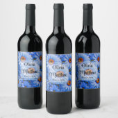 青いフローラ青ひまわり青いデイジーパターン ワインラベル (ボトル)