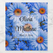 青いフローラ青ひまわり青いデイジーパターン ワインラベル (シングルラベル)