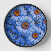 青いフローラ青ひまわり青いデイジーパターン 壁時計 (正面)