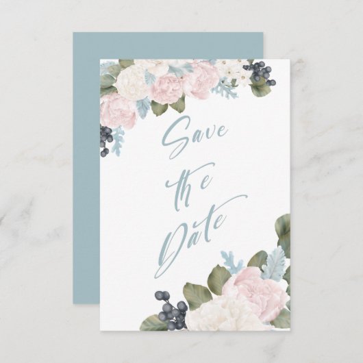 青いフローラ非写真の日付を保存 セーブザデート (正面/裏面)