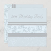 青いフローラ90番目のバースデーパーティ招待状 招待状 (正面/裏面)