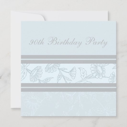 青いフローラ90番目のバースデーパーティ招待状 招待状 (正面)