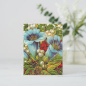 "青いフローラ"ヴィンテージ花 ポストカード (スタンド正面)