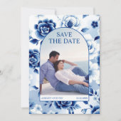 青いフローラChinoiserie、水彩洗浄写真 セーブザデート (正面)