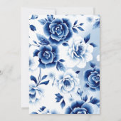 青いフローラChinoiserie、水色洗礼 招待状 (裏面)