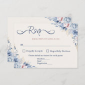青いフローラRSVPカード 出欠カード (正面/裏面)