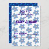 青いフローラRSVPフォトカード、スクリプト 招待状 (正面/裏面)