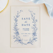 青いフローラToile日付の保存 アクリル招待状