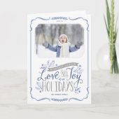 青いフローラWhimsy 2写真折り畳み シーズンカード (正面)