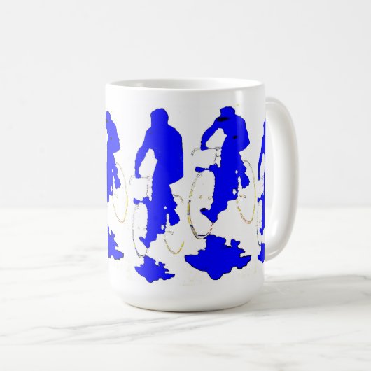 青いフード付の自転車のマグ トラベルマグ (正面右)