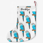 青いブデガーの鳥の漫画イラストレーション スモールクリスマスストッキング (裏面)