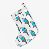 青いブデガーの鳥の漫画イラストレーション スモールクリスマスストッキング (裏面 (吊り時))