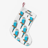 青いブデガーの鳥の漫画イラストレーション スモールクリスマスストッキング (正面 (吊り時))